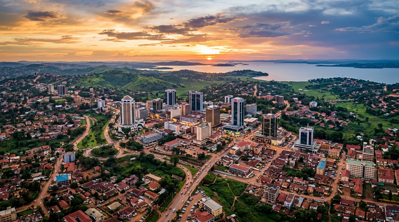East African City Skyline at Sunset