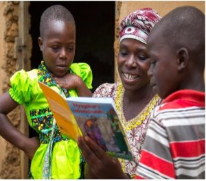 Mother reading with children