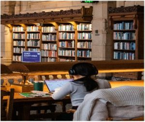 Student studying in library